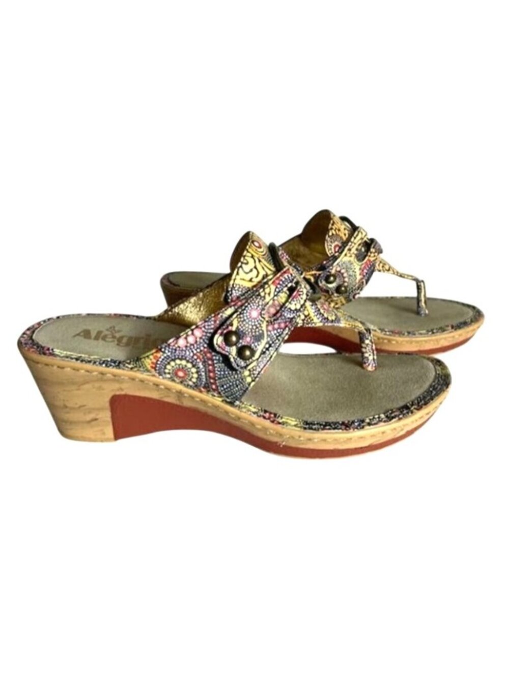 Alegria Lola Wedge Sandals Kenya Boho Medallion Size 39 8 8.5 Womens Shoes